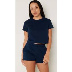 PINK Cotton Cropped Short Sleeve T-Shirt, Blue, Women's Tops