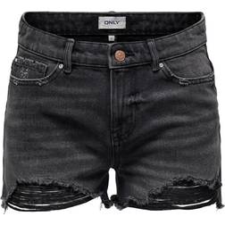 Only Regular Fit High Waist Raw Hems Shorts - Zwart/Washed Black