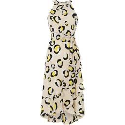 Roman Animal Print Tie Waist Midi Dress - Yellow