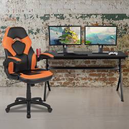 Emma + Oliver Black/Orange Gaming Desk Bundle - Cup & Headphone Holders/Mouse Pad Top