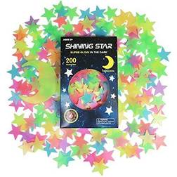 Glow in The Dark Stars Stickers for Ceiling, Adhesive 200pcs 3D Glowing Stars