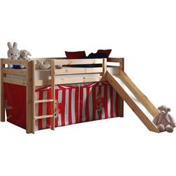 Vipack Spielbett Pino mit Rutsche und Textilset "Zirkus" Kiefer massiv natur lackiert