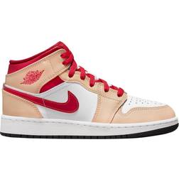 Nike Air Jordan 1 Mid GS - White Onyx/White/Cardinal Red/Light Curry