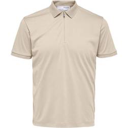 Selected Zipper Polo Shirt - Oatmeal