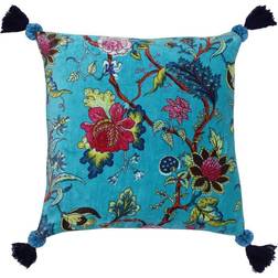 Paoletti Tree Of Life Faux Velvet Tasselled Kingfisher Cushion Cover Blue