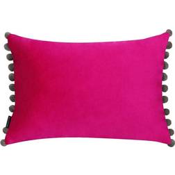 Paoletti Soft Velvet Pom Pom Trimmed Cushion Cover Grey