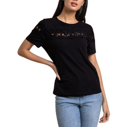 Roman Lace Detail Jersey T-Shirt - Black