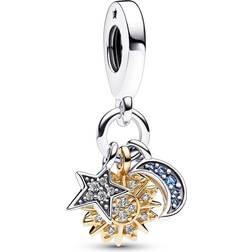 Pandora Bicolor Celestial Triple Charm Pendant - Silver/Gold/Transparent/Blue