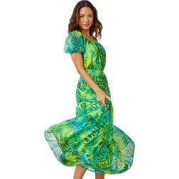 Roman Palm Print Tiered Maxi Dress