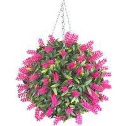 28cm Pink Lush Lavender Hanging Basket Flower Topiary Ball Artificial Plant