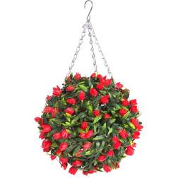 Outdoor 28cm Red Tulip Hanging Basket Flower Topiary Ball Artificial Plant