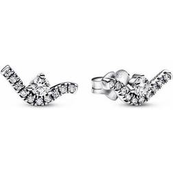 Pandora Earrings Wave sterling silver stud earrings with clear cubi silver Earrings for ladies