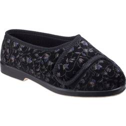 GBS Black Nola Extra Wide Fit Ladies Slipper