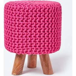 Homescapes Pink Tall Knitted on Foot Stool