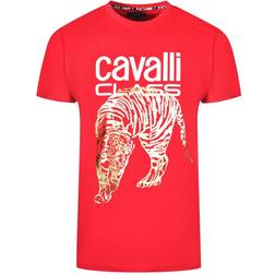 Cavalli Class Men's Large Gold Tiger Stencil Logo T-shirt - Red