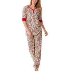 Dreams & Co Women's Print Pj Set Plus Size - Classic Leopard