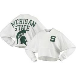 Spirit Jersey Women's White Michigan State Spartans Raw Hem Cropped Long Sleeve T-Shirt