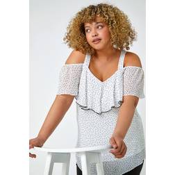 Roman Curve Polka Dot Cold Shoulder Top