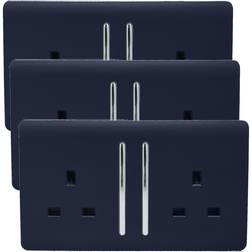 Trendi Switch 2 Gang Modern 13 Amp Plug Socket Navy 3 Pack