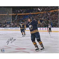 Casey Mittelstadt Buffalo Sabres Autographed x Blue Jersey Goal Celebration Photograph