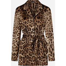 Dolce & Gabbana Leopard-print satin pajama shirt with belt