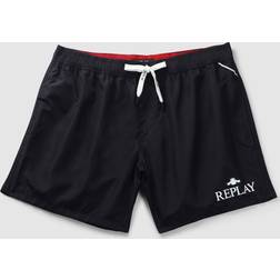 Replay Contrast Logo Swim Shorts, Black