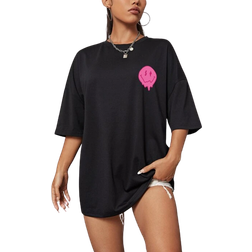 Shein EZwear Expression & Slogan Graphic Drop Shoulder Tee - Black