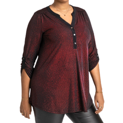 Roman Curve Glitter Stripe Button Detail Top - Red