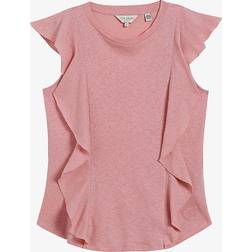 Ted Baker Womens Dusky-pink Kathley Ruffled Cotton and Linen T-shirt