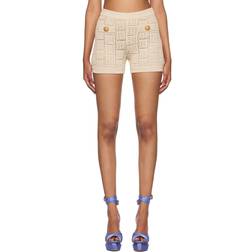 Balmain Monogrammed openwork knit mini shorts