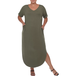 White Mark Plus Size Short Sleeve V-Neck Maxi Dress - Olive