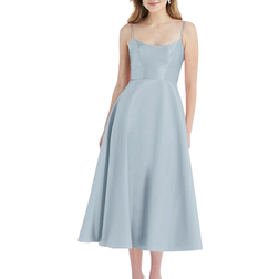 Alfred Sung Spaghetti Strap Full Skirt Satin Midi Dress - Mist