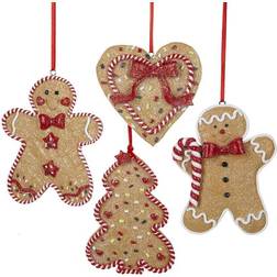 Kurt Adler Gingerbread Men and Heart Brown Christmas Tree Ornament 8.6cm 4pcs