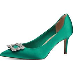 Tamaris ladies green satin vegan stiletto heel diamante jewel court shoes 22430