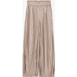 IKKS Womens Brass Metallic-pleated Wide-leg Mid-rise Recycled-polyester Trousers