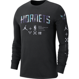 Jordan Nike Men's Charlotte Hornets NBA Long-Sleeve T-Shirt in Black, DZ0338-010 Black