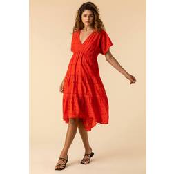 Roman Broderie Tiered Smock Dress - Red