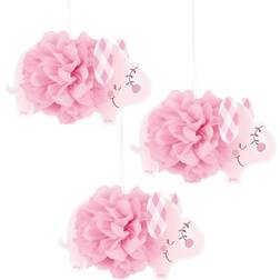Unique Baby Shower Pink Floral Elephant Hanging Puffy Tissue Decorations 3ct