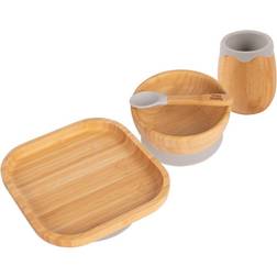 Square Bamboo Suction Baby Feeding Set 4pc Grey