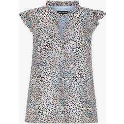 Whistles Womens Multi-coloured Graphic-print Ruffle-trim Woven Blouse