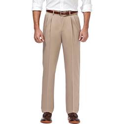 Haggar Men's Premium No-Iron Classic-Fit Expandable-Waist Pleat-Front Pant, Sand, x 31L