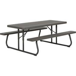 Lifetime Folding Table Wood Brown Picnic Steel Plastic 183 x 74 x 145 cm