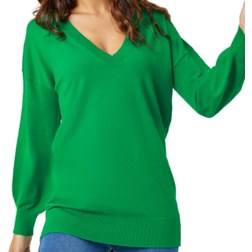 Roman Plain V-Neck Stretch Jumper - Green