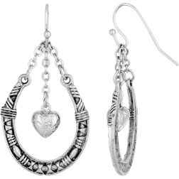 1928 Jewelry Horseshoe & Heart Chained Dangling Earring - Silver