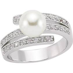 Jewelco London Silver CZ Pearl Crossover Full Dress Ring 9mm