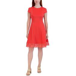 Donna Ricco Lace Trim A-Line Dress - Coral