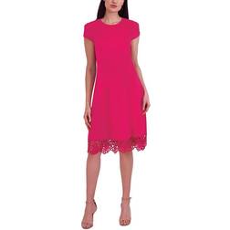 Donna Ricco Lace Trim A-Line Dress - Dark Pink