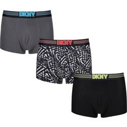 DKNY mens monmouth cotton stretch pack trunks black/print/lead grey