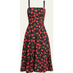 Dolce & Gabbana Cherry-print charmeuse calf-length dress