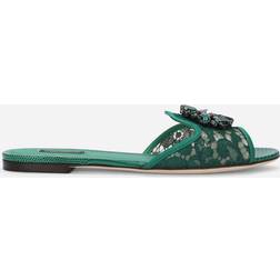 Dolce & Gabbana Crystal Lace Flat Sandals Green